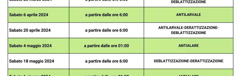 CALENDARIO DI INTERVENTI DI SANIFICAZIONE AMBIENTALE 2024 SURBO